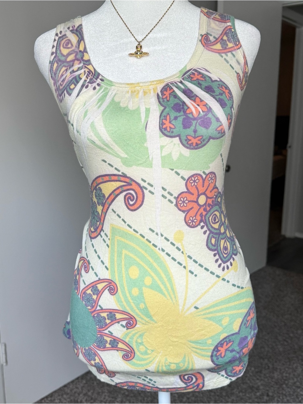 Sleeveless Floral Paisley Colorful Y2K 2000s Racerback Women’s Medium Tank